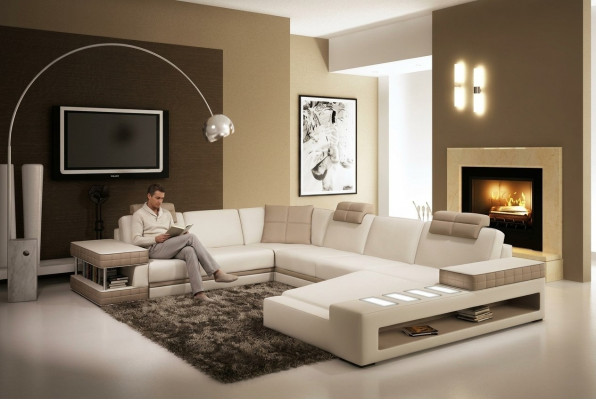 Ecksofa mat LED & USB Wunnlandschaft Sofa Polster Couch Garnitur U Form Lieder
