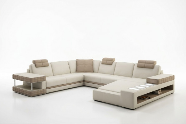 Ecksofa mat LED & USB Wunnlandschaft Sofa Polster Couch Garnitur U Form Lieder