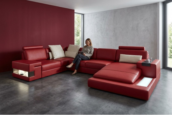 Ecksofa mat USB & LED Wunnlandschaft Sofa Polster Couch Garnitur U Form Lieder