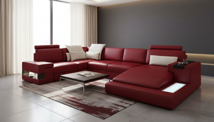 Ecksofa mat USB & LED Wunnlandschaft Sofa Polster Couch Garnitur U Form Lieder