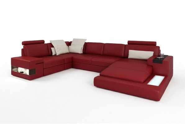 Ecksofa mat USB & LED Wunnlandschaft Sofa Polster Couch Garnitur U Form Lieder