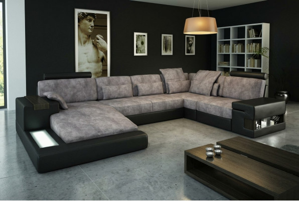 Eckcouch Wunnzëmmer Canapé Ecksofa Sofa Polster Eckgarnitur Wunnlandschaft + USB