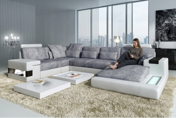 Lieder U Form Wunnlandschaft Polster Eckcouch Couch mat USB Lieder Sofa Ecksofa