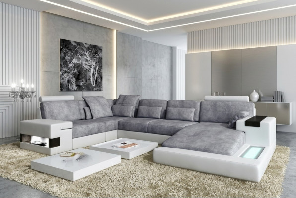 Lieder U Form Wunnlandschaft Polster Eckcouch Couch mat USB Lieder Sofa Ecksofa