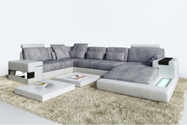 Lieder U Form Wunnlandschaft Polster Eckcouch Couch mat USB Lieder Sofa Ecksofa