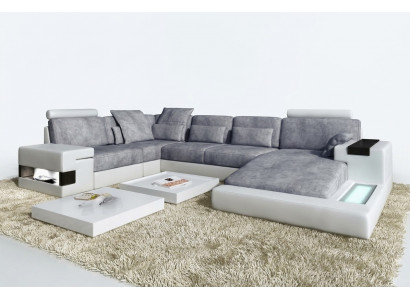Lieder U Form Wunnlandschaft Polster Eckcouch Couch mat USB Lieder Sofa Ecksofa
