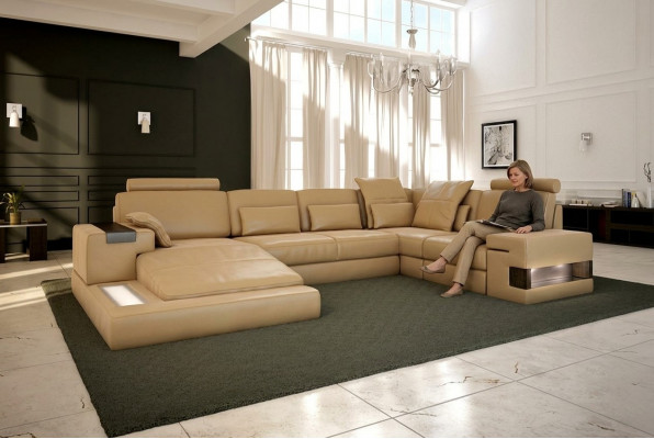 U-Form Sofa Wunnlandschaft U-Form Ecksofa Couch Garnitur Polster Ecksofa mat USB