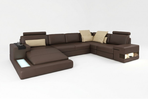 Ledercouch LED + USB Eckcouch Sofa Couch Polster Bellini Grouss Wunnlandschaft Sofaen
