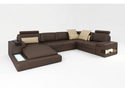 Ledercouch LED + USB Eckcouch Sofa Couch Polster Bellini Grouss Wunnlandschaft Sofaen