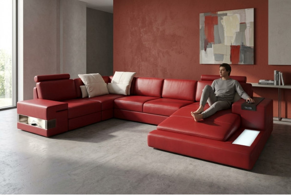 Ecksofa mat USB Sofa Couch Polster U Form Wunnlandschaft Ledersofa Designer Eck