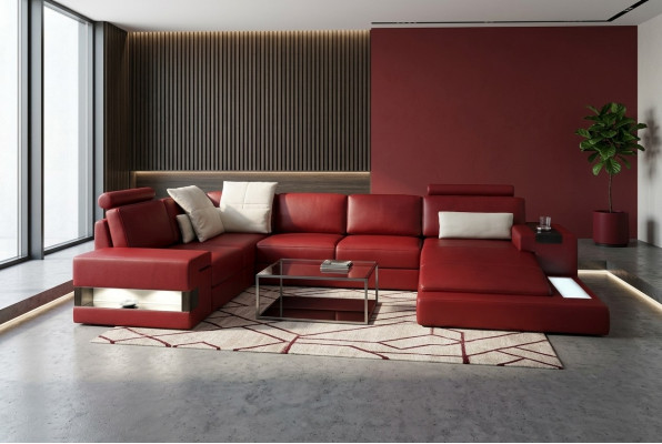 Ecksofa mat USB Sofa Couch Polster U Form Wunnlandschaft Ledersofa Designer Eck