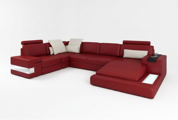 Ecksofa mat USB Sofa Couch Polster U Form Wunnlandschaft Ledersofa Designer Eck
