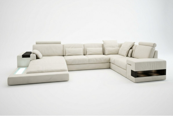 Ledersofa USB Design Sofa U Form Wunnlandschaft Canapé Polster Ecksofa Nei LED