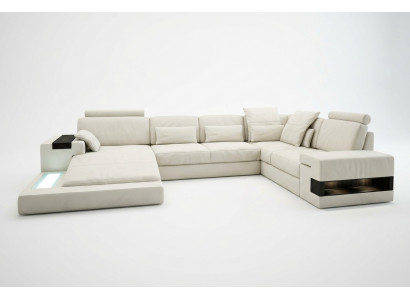 Ledersofa USB Design Sofa U Form Wunnlandschaft Canapé Polster Ecksofa Nei LED