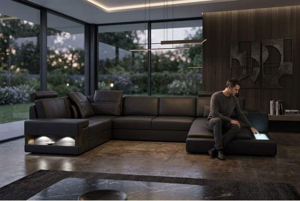 Textil Stoffsofa Sofa Canapé Polster Wunnlandschaft Design Sofas Ecksofa USB LED