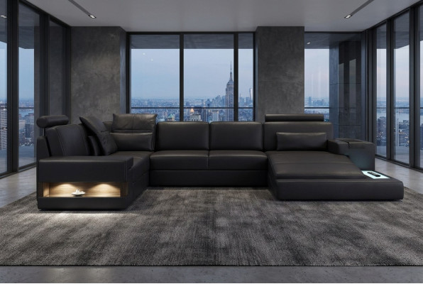 Textil Stoffsofa Sofa Canapé Polster Wunnlandschaft Design Sofas Ecksofa USB LED