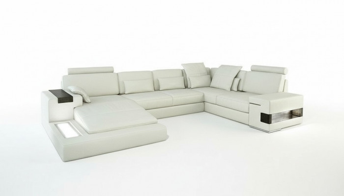 Design Ledersofa Sofa Canapé Polstersëtzkombinatioun XXL Grouss Ecksofa Eck mat USB