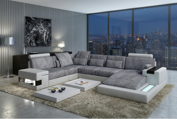 Textil Sofa USB Polster Eckcouch Garnitur Wunnlandschaft Ledersofa Design Canapé