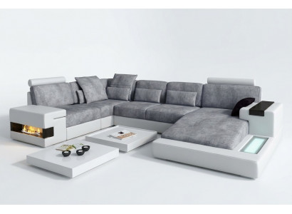 Textil Sofa USB Polster Eckcouch Garnitur Wunnlandschaft Ledersofa Design Canapé