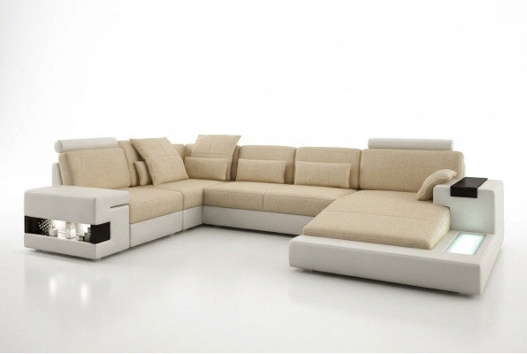 Grouss Sofa Wunnlandschaft Ledersofa Polstersëtz Ecke Couch Garnitur Sofas mat USB
