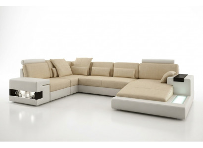 Grouss Sofa Wunnlandschaft Ledersofa Polstersëtz Ecke Couch Garnitur Sofas mat USB