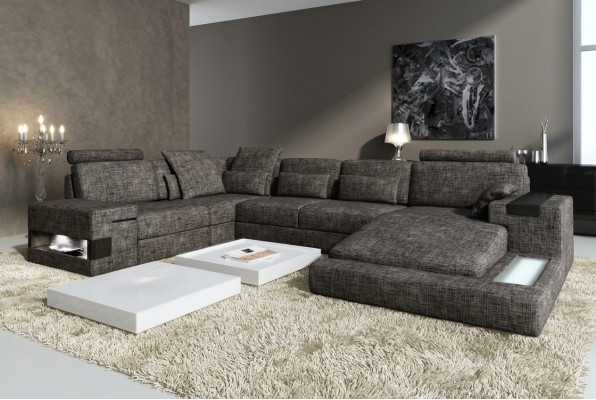 Ecksofa Liederdivan Sofa USB Polster Garnitur Form XXL Grouss Sofas Wunnlandschaft