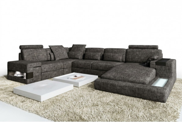 Ecksofa Liederdivan Sofa USB Polster Garnitur Form XXL Grouss Sofas Wunnlandschaft