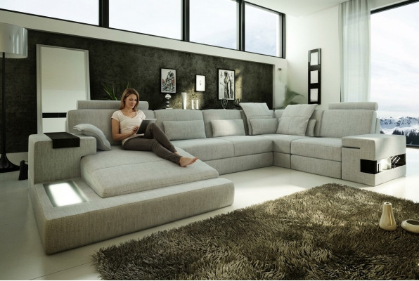 Design Sofa Ecksofa + USB Couch Garnitur Polstersëtz Ecke Canapéë Wunnlandschaft