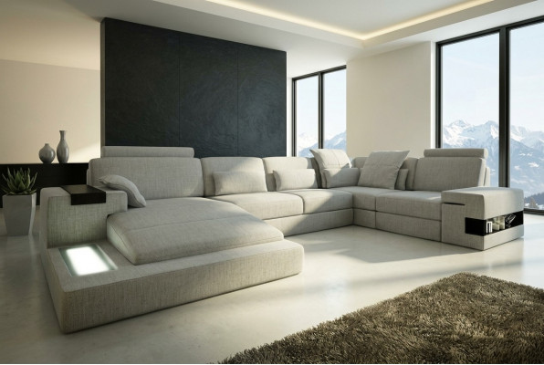 Design Sofa Ecksofa + USB Couch Garnitur Polstersëtz Ecke Canapéë Wunnlandschaft