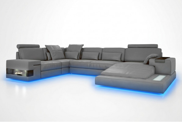 Grouss Sofa Wunnlandschaft Ledersofa mat USB Design Sofa Couch Polster Ecksofa