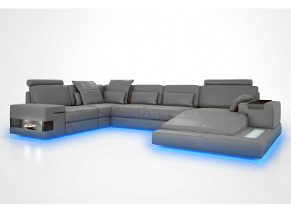 Grouss Sofa Wunnlandschaft Ledersofa mat USB Design Sofa Couch Polster Ecksofa