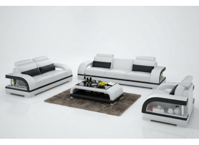 Designer Sofagarnitur Ledersofa Set 3+2+1 mat USB Garnitur Sofa Canapé Nei Wäiss