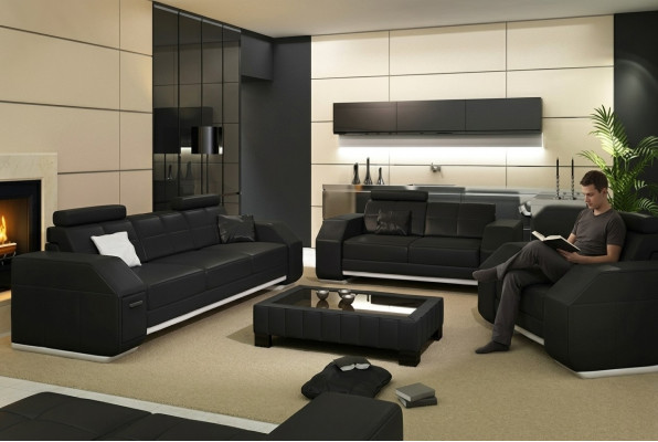 Lieder Sofa mat USB Sofa Garnitur 3+2+1 Lieder Couch Polster Sëtz Designer Garnitur