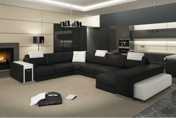 Wunnlandschaft Sofa mat USB Couch Polster Ecke XX Grouss Ecksofa Ledersofa Design