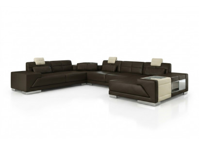 Wunnzëmmer U-Form Eckcanapé mat USB Design Sofa Cauch Polster Garnitur Eck Braun