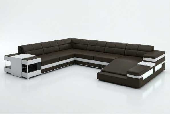Ledersofa LED USB Sofa Couche Polster Eck Wohnlandschaft Canapé Eckleder Design Leder