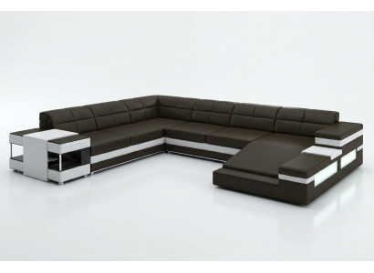 Ledersofa LED USB Sofa Couche Polster Eck Wohnlandschaft Canapé Eckleder Design Leder