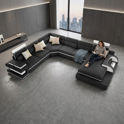 Entdeckt eis grousst U-Form Sofa mat innovativer USB-Klickautomatik.
