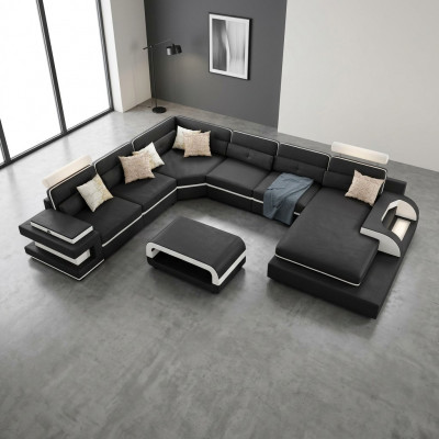 Entdeckt eis grousst U-Form Sofa mat innovativer USB-Klickautomatik.