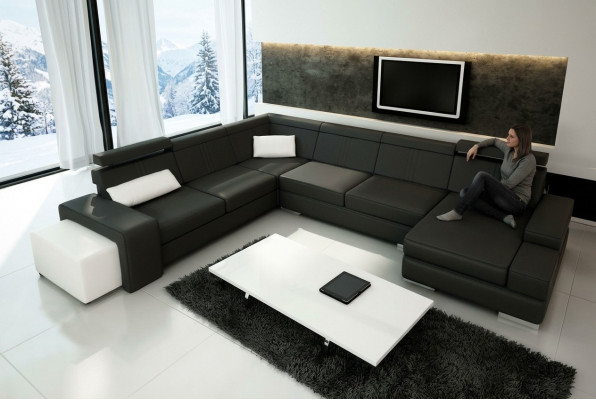 U-Form Sofa mat USB Couch Polster Wunnlandschaft Lieder Eckgarnitur XXL Nei