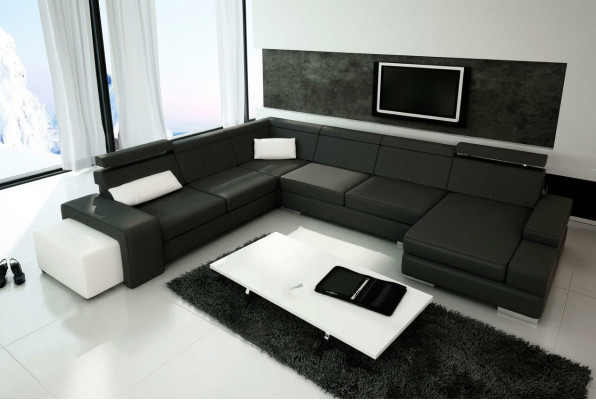 U-Form Sofa mat USB Couch Polster Wunnlandschaft Lieder Eckgarnitur XXL Nei