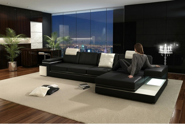 Ledercouch mat USB Wunnlandschaft XXL Ecksitzgarnitur Grousscouch Design Couch Designercouch