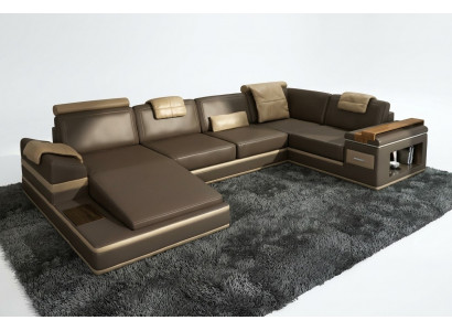 Ecksofa Sofa USB + LED Wunnlandschaft U Form Polstersofa Ledersofa Stoff Lieder.
