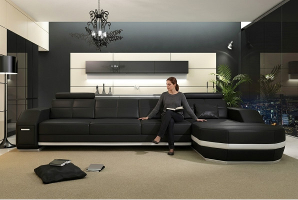 Ecksofa USB + LED Sofa Wunnlandschaft U Form Polstersofa Liederesofa Stoff Lieder