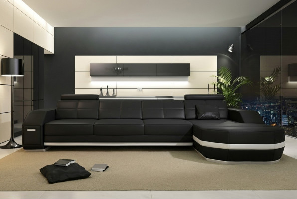 Ecksofa USB + LED Sofa Wunnlandschaft U Form Polstersofa Liederesofa Stoff Lieder