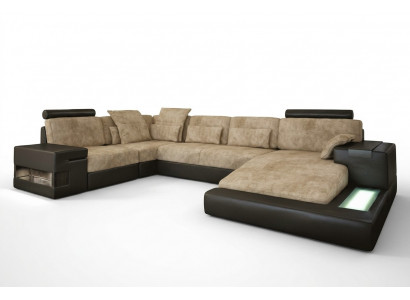 Eckcanapé Sofa Wunnlandschaft U-Form Polster Canapé Ledersofa Stoff Lieder USB + LED