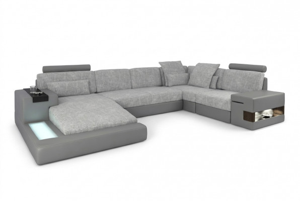 Wunnlandschaft Ecksofa a Form vun engem Lieder Sofa Couch Stëfter Sofa Stoff Lieder USB + LED