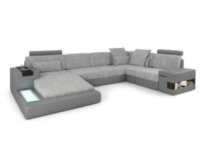 Wunnlandschaft Ecksofa a Form vun engem Lieder Sofa Couch Stëfter Sofa Stoff Lieder USB + LED