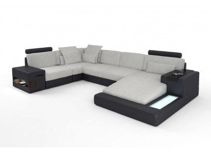 XXL Eckcouch Wunnlandschaft U-Form Ledercouch Sofa Polstersofa Textil Lieder USB