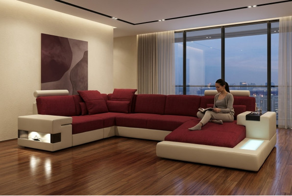 XXL Eckcouch U-Form Liederdivan Sofa Polster Canapé Lieder Textil USB Wunnlandschaft